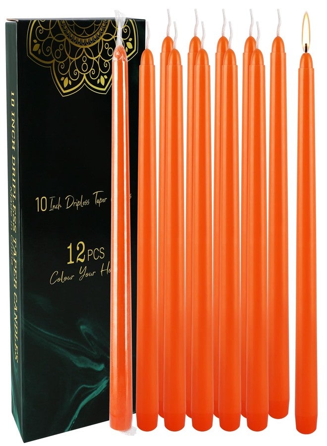 ECLHTLNY 12-Pack 10-Inch Orange Taper Candles - Cotton Core, Clean Burning unscented, Drip-Free & Smokeless, Elegant Conical Design for Halloween, Weddings & Family Celebrations - Image 2